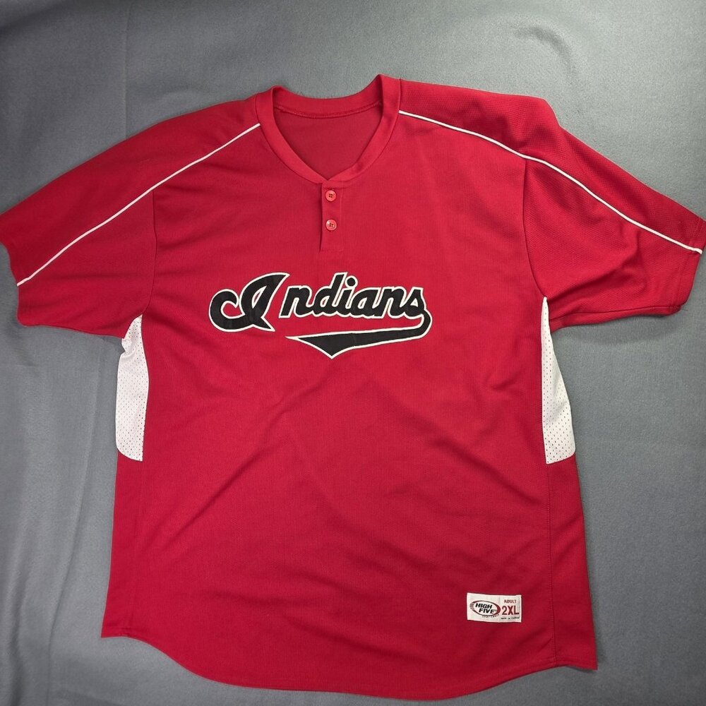 Vintage 90s Cleveland Indians Shirt Men 2XL Red Baseball Jersey Adult High Five